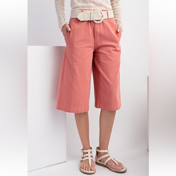 New in! So Cute Washed Cotton Twill Capri Pants Elastic Waist Relaxed Fit - Picture 3 of 8